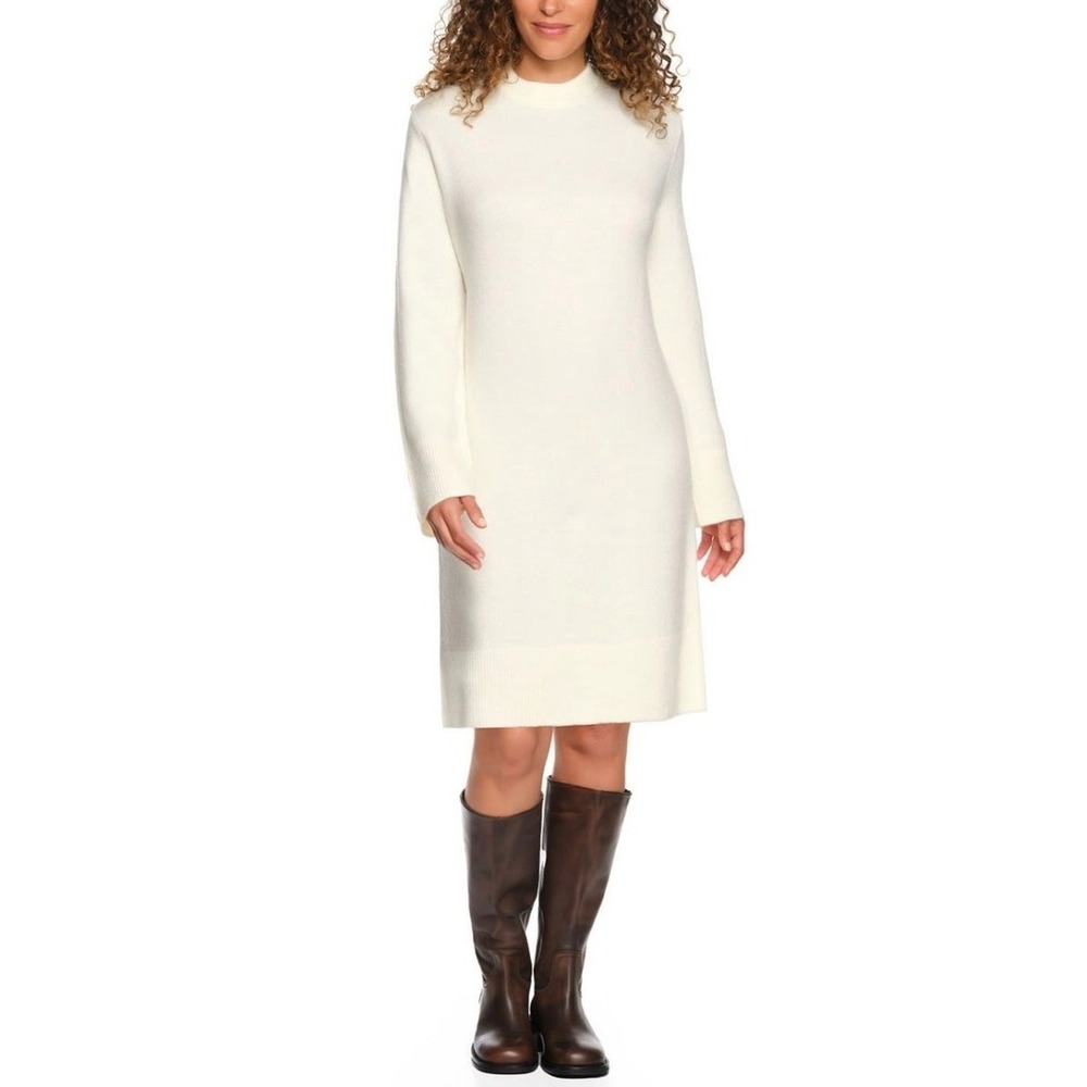 Lands End Sweater Dress Womens Large (12-14) Long Sleeve Mock Neck Vanilla Cream